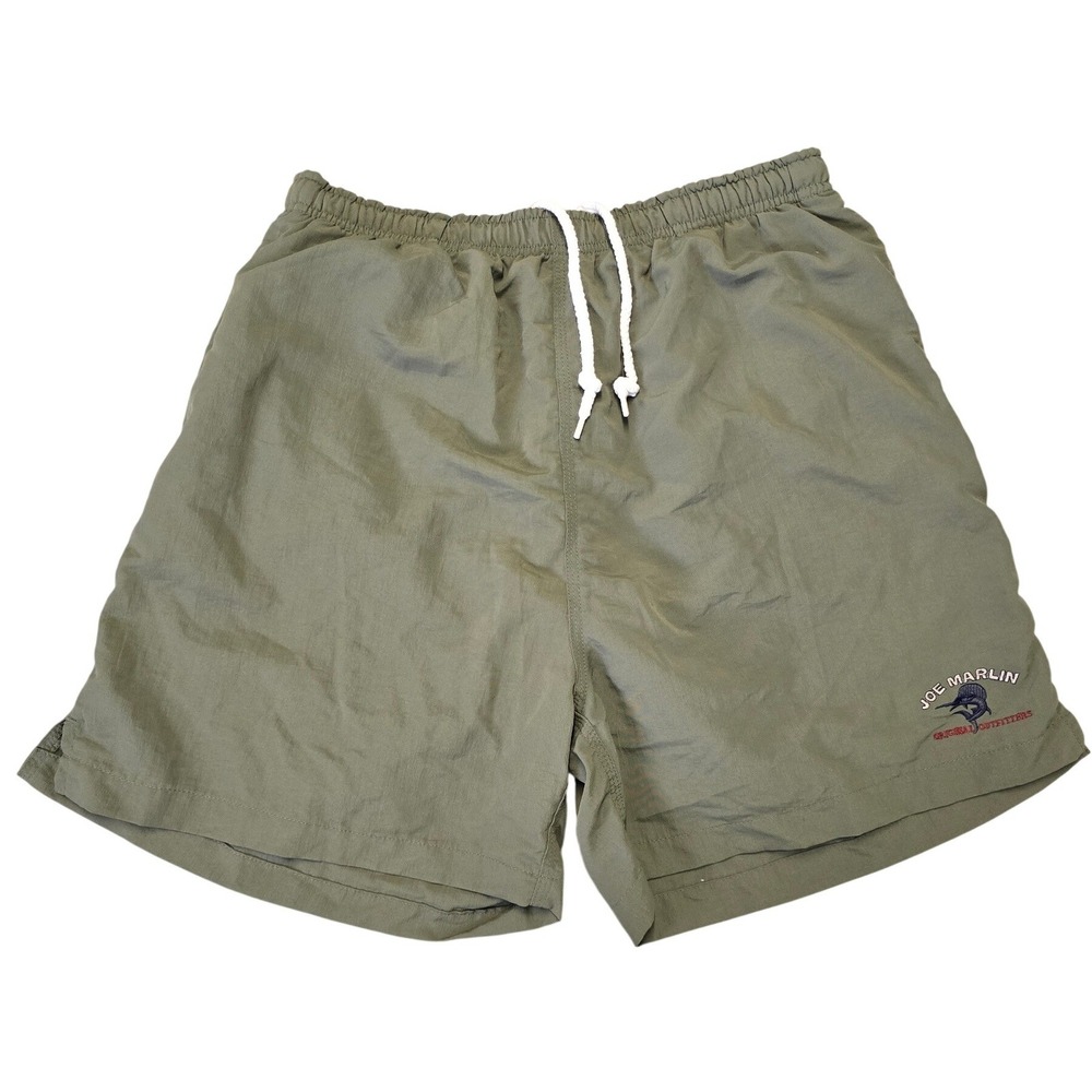 Vintage Joe Marlin Swim Trunks Men Large Olive Green Nylon Fishing Shorts